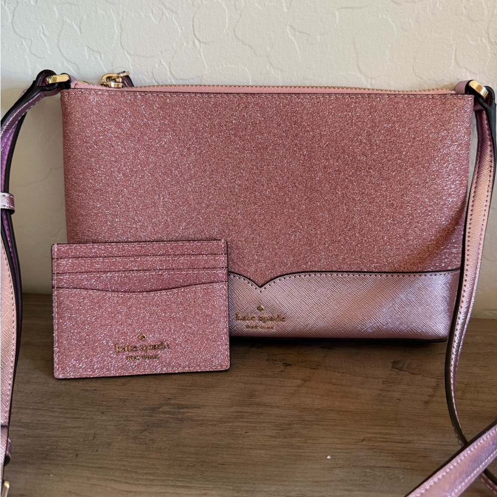 Kate Spade New York Glimmer Glitter Lola Crossbody and Small Slim Card Holder